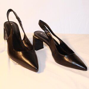 Metropolitan View Size 9.5M Black Faux Leather STACY Slingback Pointy Toe Heels